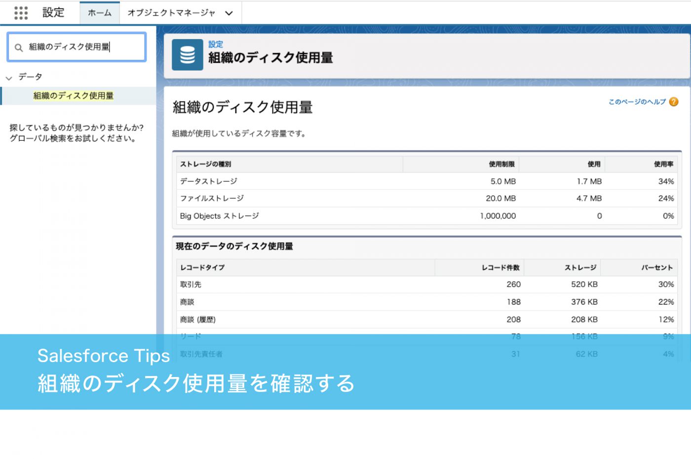 組織のディスク使用量を確認する